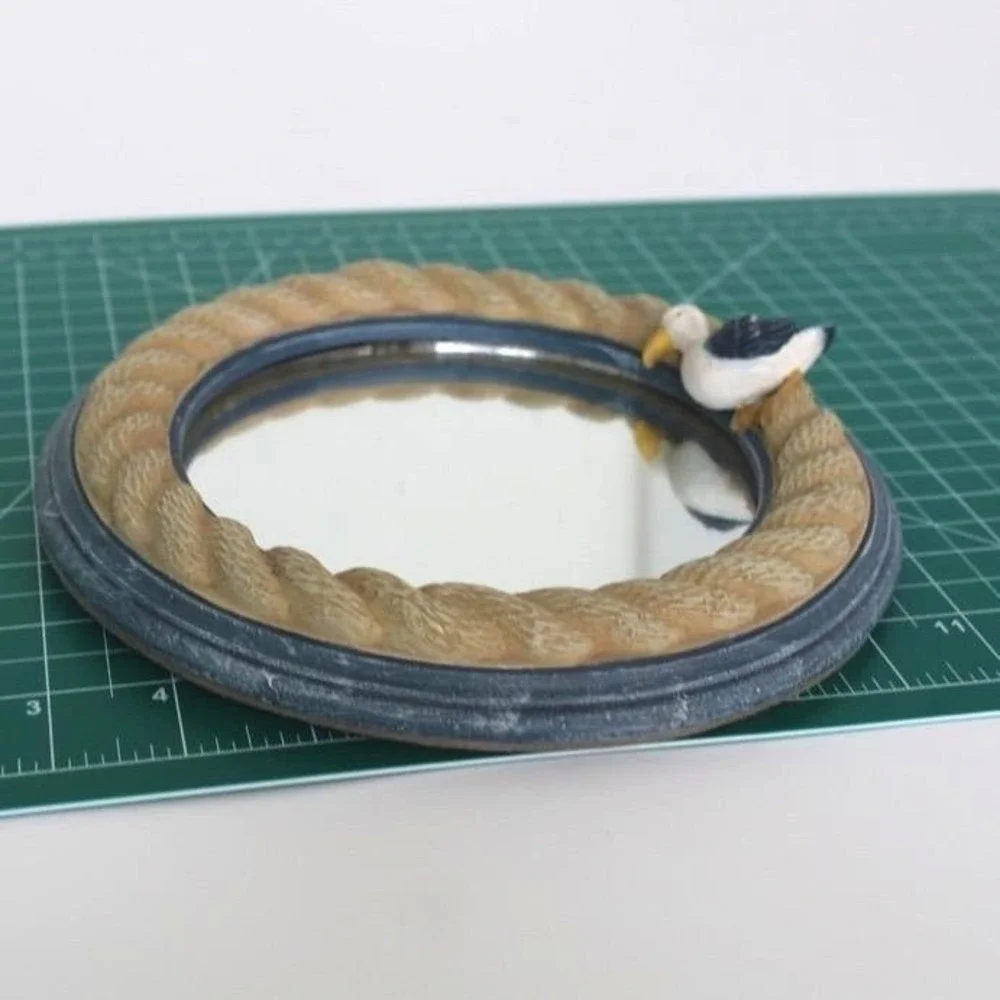 Nautical Rope Round Wall Mirror Seagull Figurine Coastal Beach House Blue‎ 8